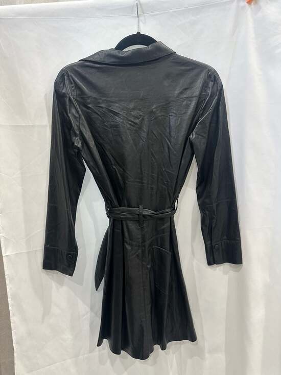 Nanushka Black Vegan Leather Belted Maya Mini Shirt Dress Size S - Picture 8 of 10